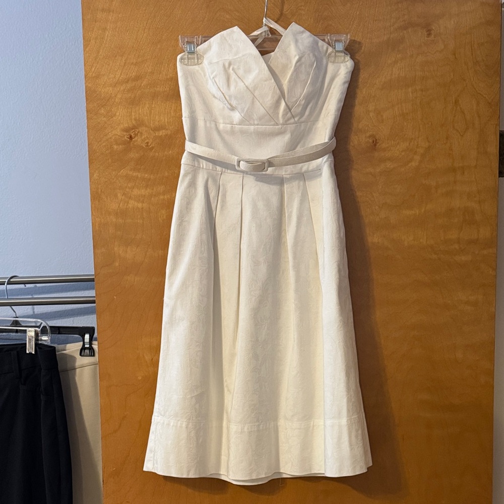 Vintage White House Black Market Strapless White Midi Dress • Belted Cocktail